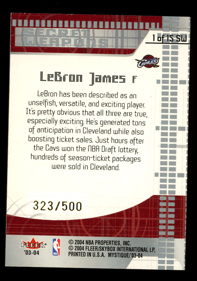 LEBRON JAMES 2003-04 Fleer Mystique Secret Weapons Rookie #1 /500 Cavaliers