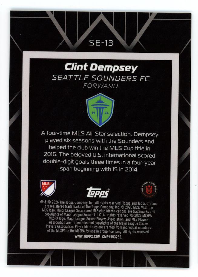 CLINT DEMPSEY 2026 Topps Chrome MLS Shadow Etch SSP #SE-13 Sounders