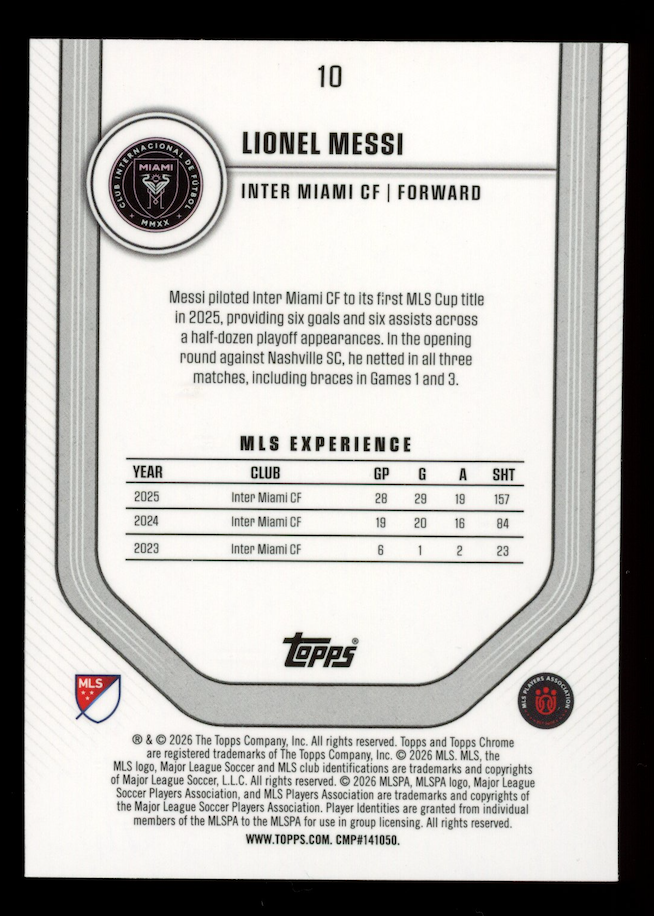 LIONEL MESSI 2026 Topps Chrome MLS Aqua Refractor /199 #10 Inter Miami