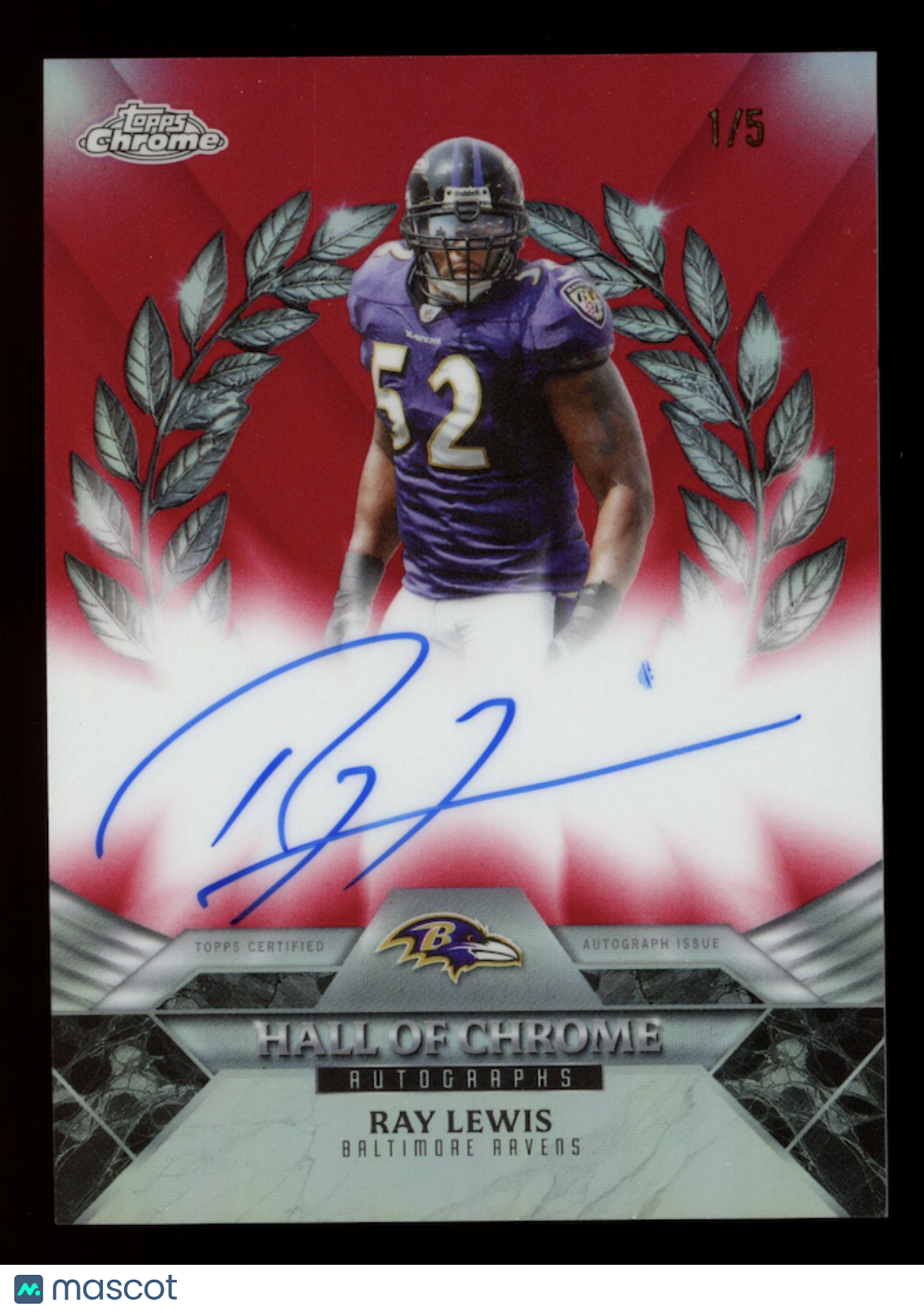 RAY LEWIS 2025 Topps Chrome Hall Of Chrome Auto Red Refractor /5 #HOCA-RL Ravens