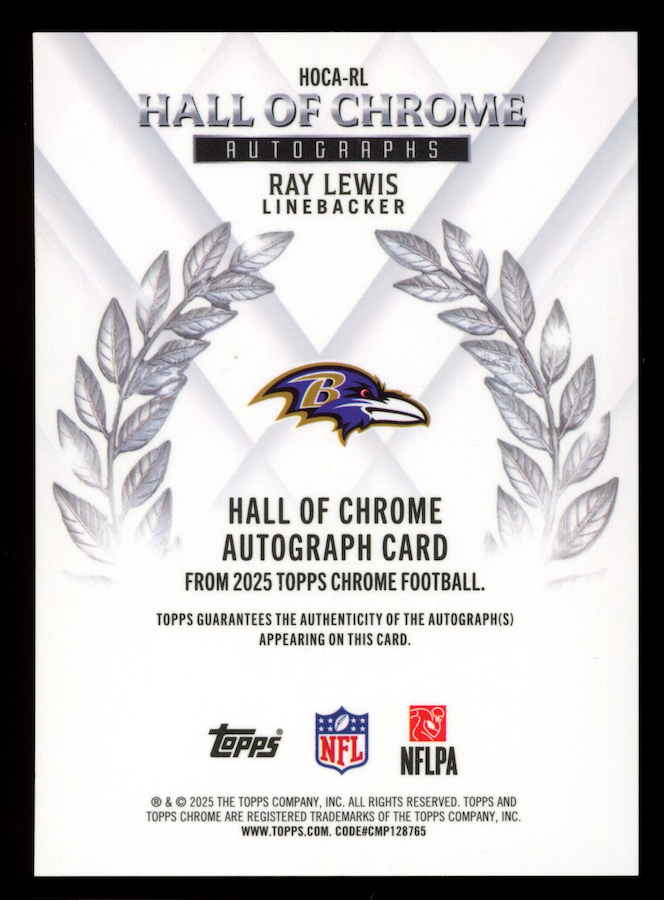 RAY LEWIS 2025 Topps Chrome Hall Of Chrome Auto Red Refractor /5 #HOCA-RL Ravens