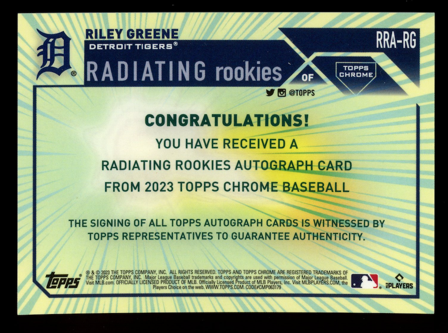 RILEY GREENE 2023 Topps Chrome Radiating Rookies Auto /23 #RRA-RG Tigers