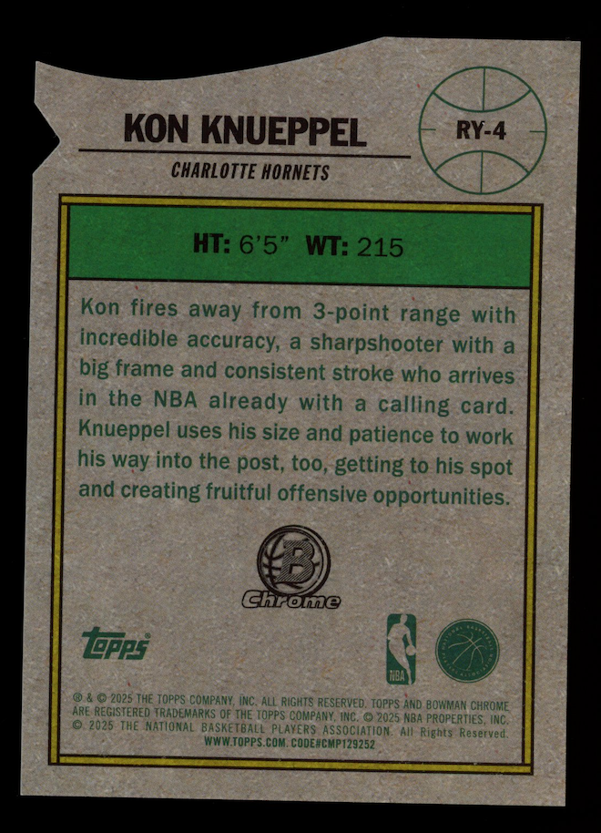 KON KNUEPPEL 2025-26 Bowman Chrome Rookie Of The Year Orange Refractor /25 #RY-4