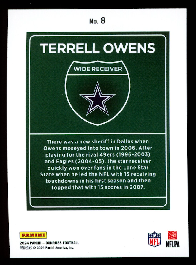 TERRELL OWENS 2024 Panini Donruss Downtown Case Hit SSP #8 Cowboys