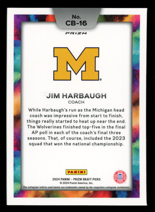 JIM HARBAUGH 2024 Prizm Draft Picks Color Blast Black Case Hit SSP Wolverines