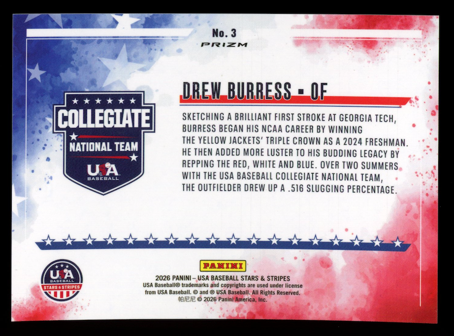 DREW BURRESS 2026 Panini USA Stars & Stripes Color Blast Case Hit SSP #3