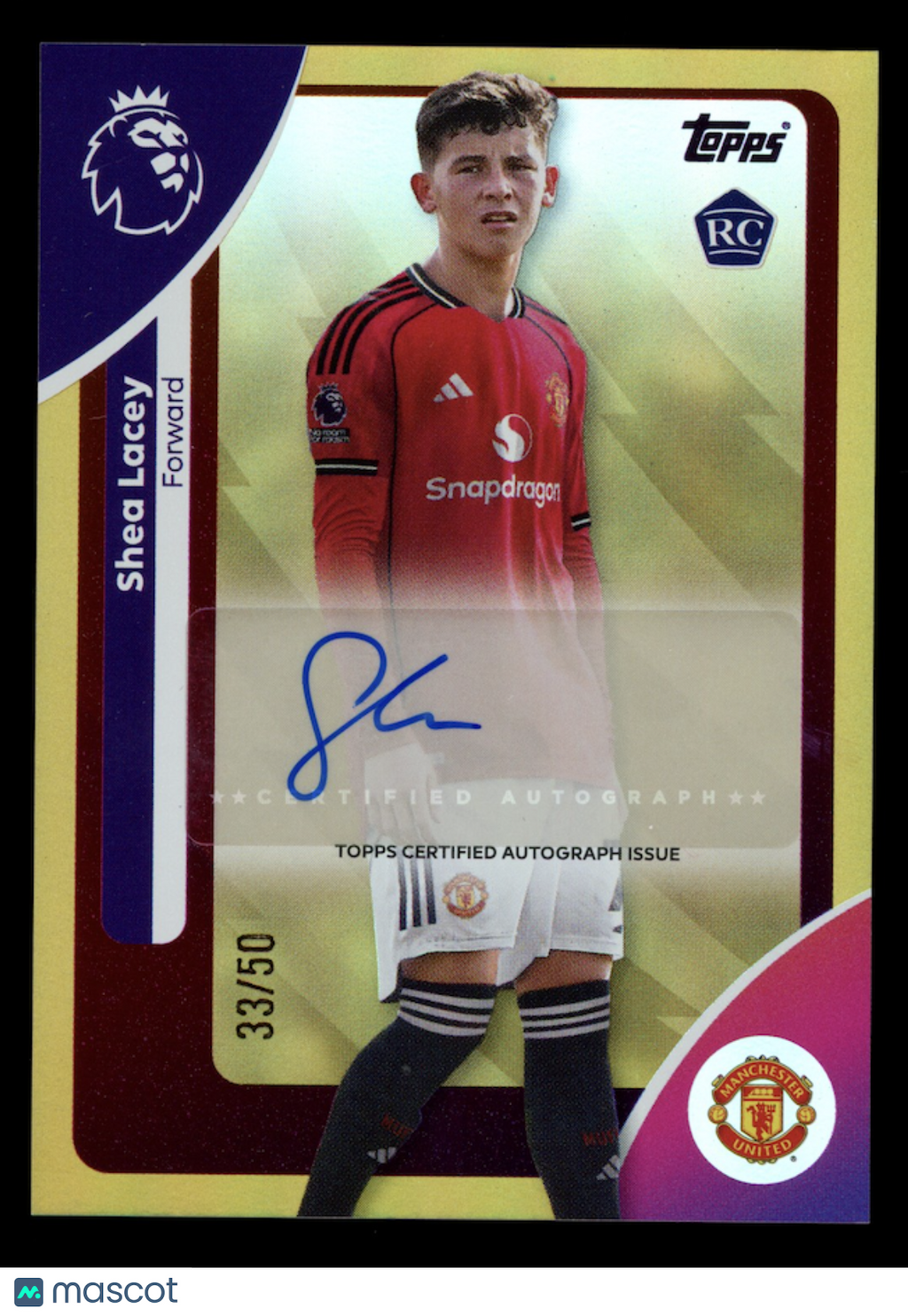 SHEA LACEY 2025-26 Topps Premier League Rookie Auto Gold /50 #AC-SL Man United