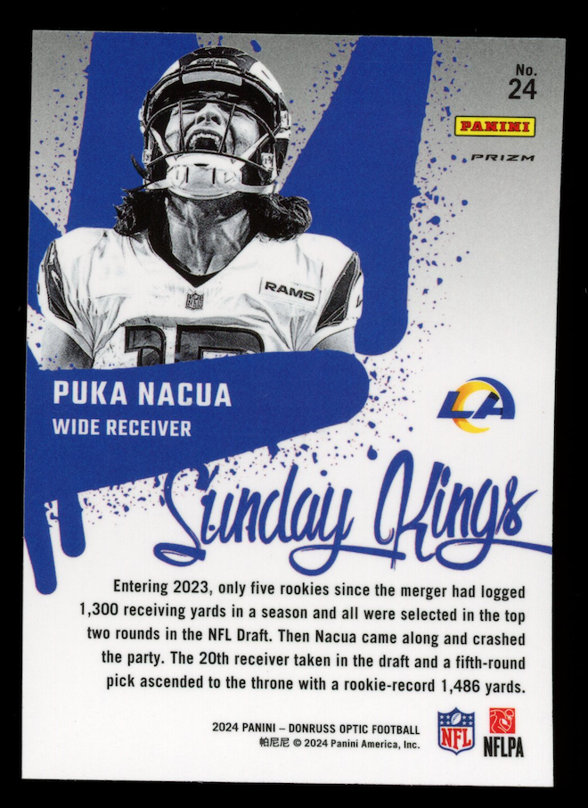 PUKA NACUA 2024 Panini Donruss Optic Sunday Kings Case Hit SSP #24 Rams