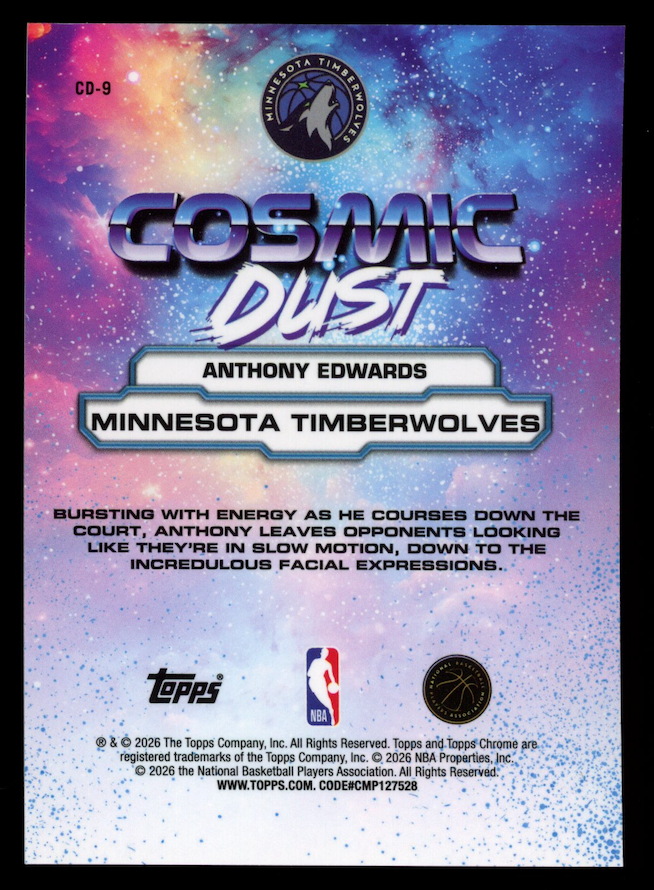 ANTHONY EDWARDS 2025-26 Topps Cosmic Chrome Cosmic Dust SSP #CD-9 Timberwolves