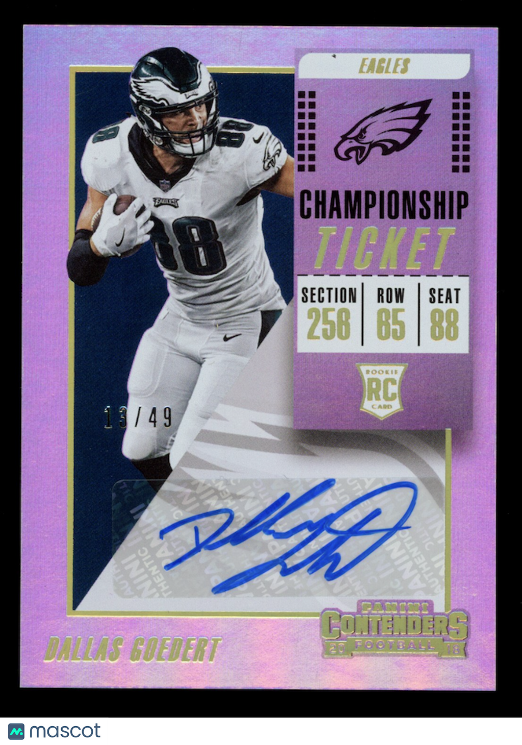 DALLAS GOEDERT 2018 Panini Contenders Championship Ticket Rookie Auto /49 #203