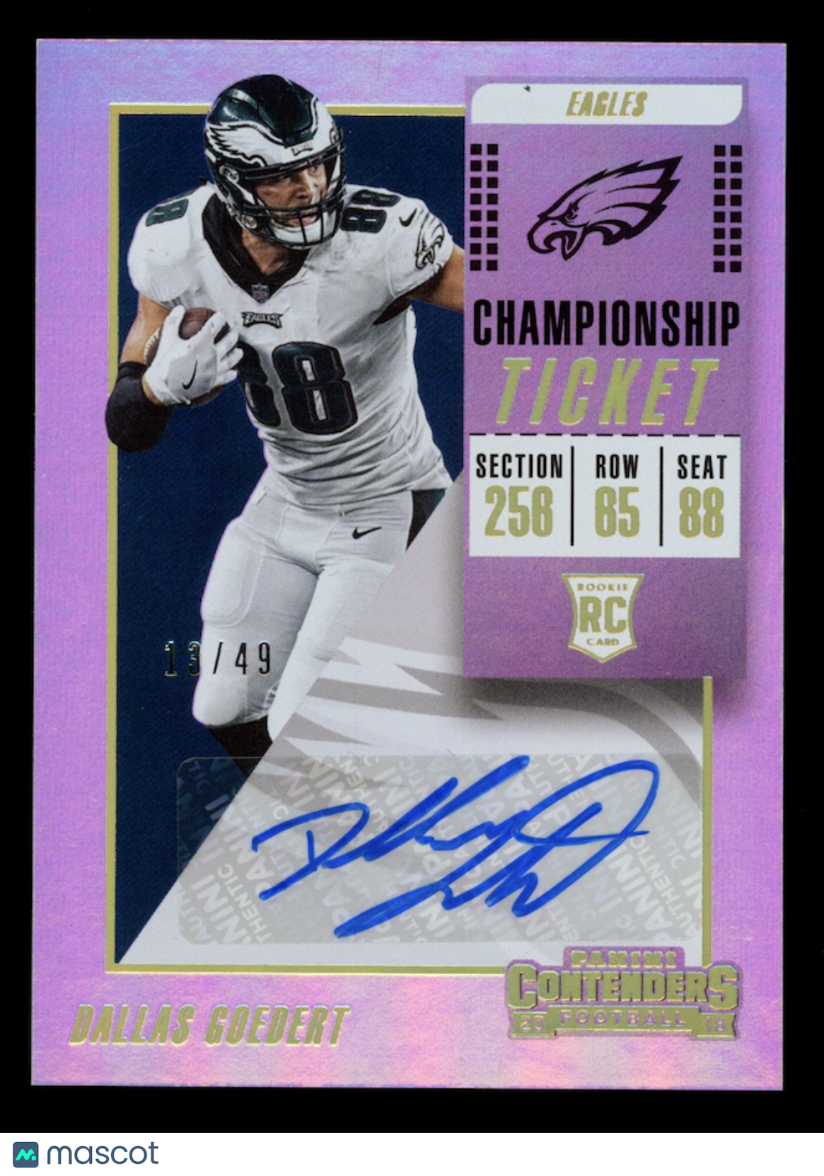 DALLAS GOEDERT 2018 Panini Contenders Championship Ticket Rookie Auto /49 #203