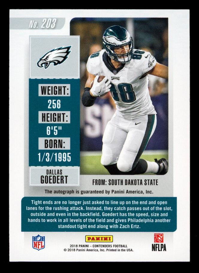 DALLAS GOEDERT 2018 Panini Contenders Championship Ticket Rookie Auto /49 #203