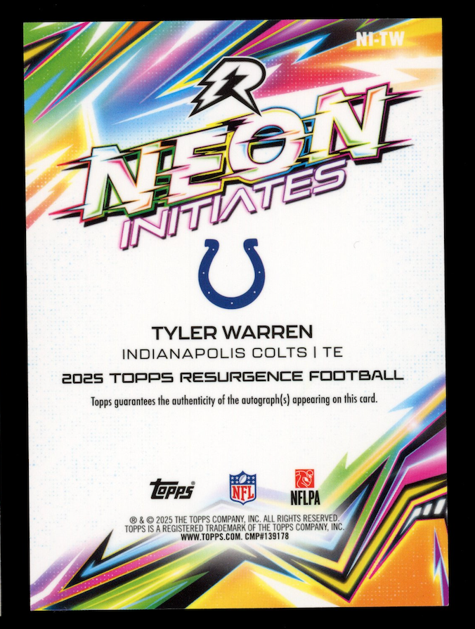 TYLER WARREN 2025 Topps Resurgence Rookie Neon Initiates Auto Gold /50 #NI-TW