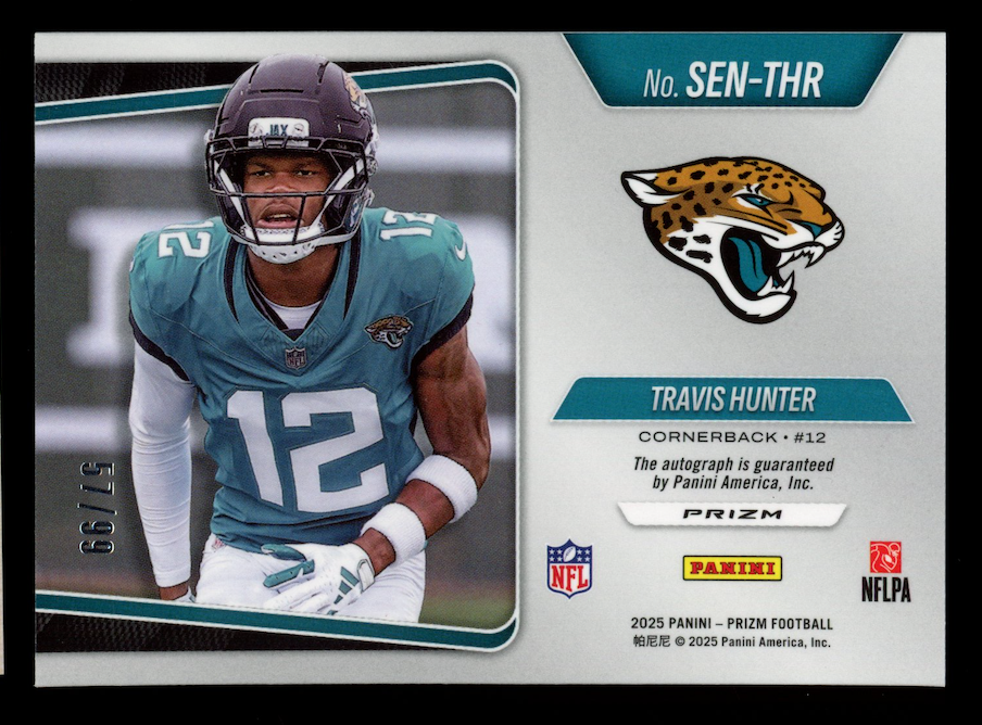 TRAVIS HUNTER 2025 Panini Prizm Rookie Sensational Signatures Blue Ice Auto /99