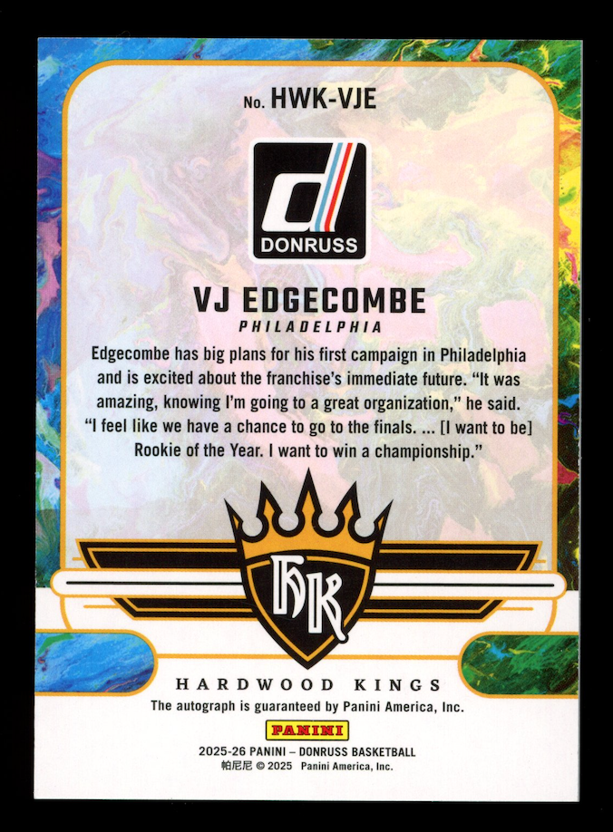 VJ EDGECOMBE 2025-26 Panini Donruss Hardwood Kings Rookie Auto Gold /10 #HWK-VJE