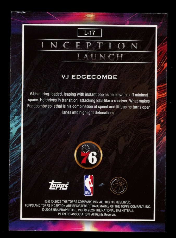 VJ EDGECOMBE 2025-26 Topps Inception Rookie Launch SSP #L-17 76ers