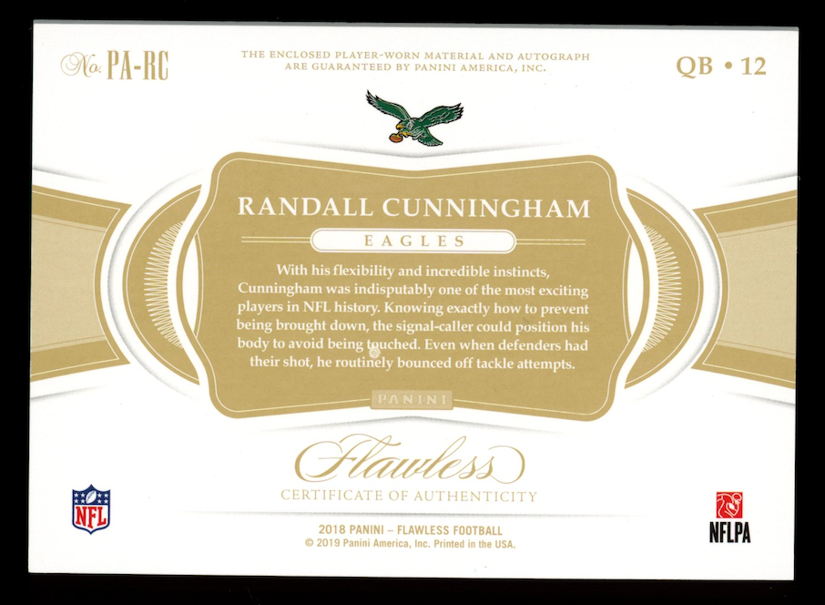 RANDALL CUNNINGHAM 2018 Panini Flawless Logo Patch Auto Platinum 1/1 #PA-RC