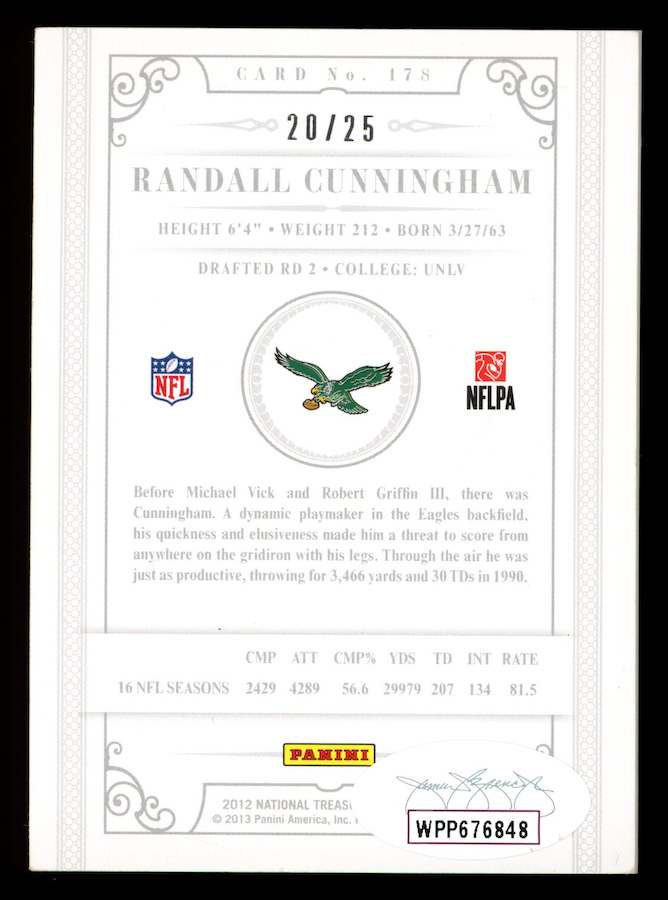 RANDALL CUNNINGHAM 2012 National Treasures Century Legends Auto /25 #178 JSA