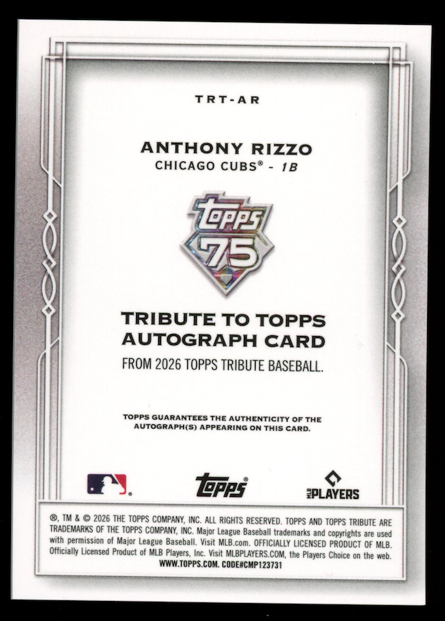 ANTHONY RIZZO 2026 Topps Tribute to Topps Auto Gold /50 #TRT-AR Cubs