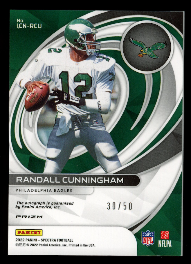 RANDALL CUNNINGHAM 2022 Panini Spectra Icons Auto Neon Blue Disco /50 #ICN-RCU