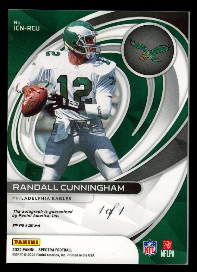 RANDALL CUNNINGHAM 2022 Panini Spectra Icons Auto Gold Vinyl 1/1 #ICN-RCU Eagles