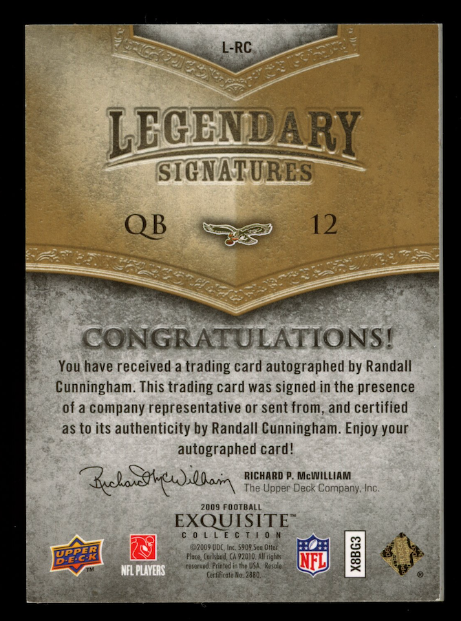 RANDALL CUNNINGHAM 2009 Upper Deck Exquisite Legendary Signatures Auto /10 #L-RC