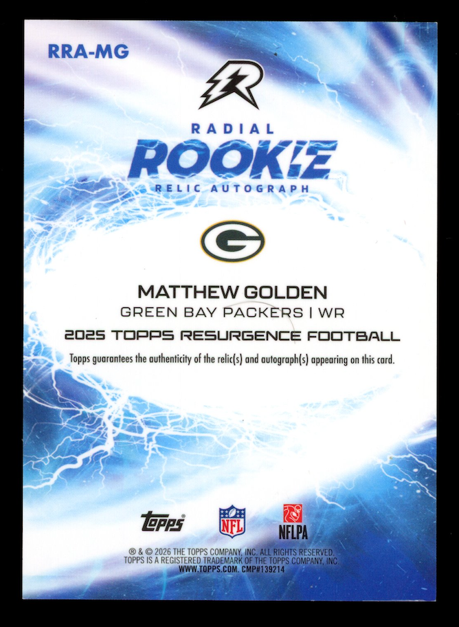 MATTHEW GOLDEN 2025 Topps Resurgence Radial Rookie Patch Auto Gold /50 #RRA-MG