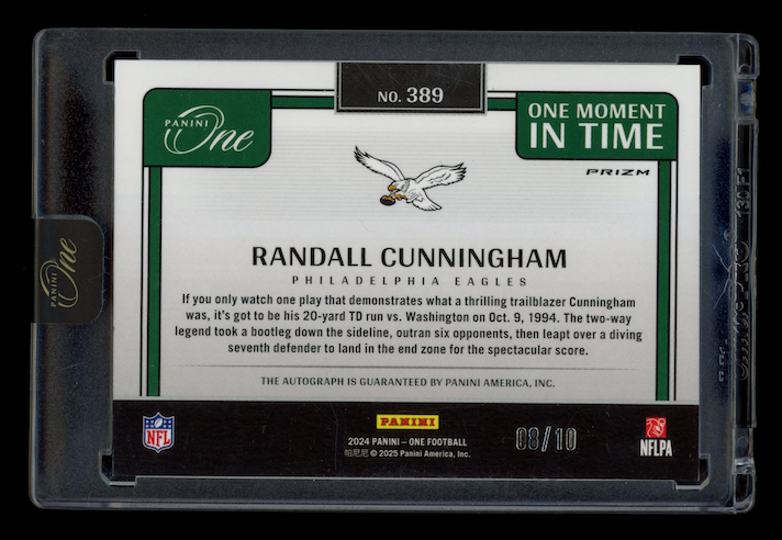 RANDALL CUNNINGHAM 2024 Panini One Moment In Time Auto Gold Prizm /10 #389