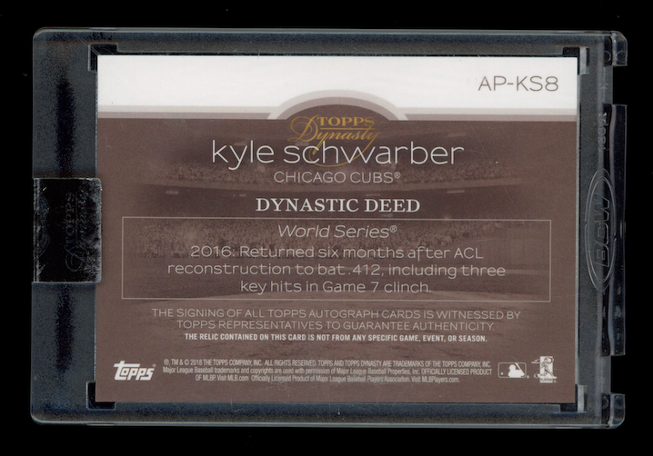 KYLE SCHWARBER 2018 Topps Dynasty Game Used Logo Patch Auto Blue /5 #AP-KS8