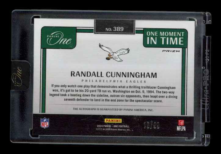 RANDALL CUNNINGHAM 2024 Panini One Moment In Time Auto Silver Prizm /99 #389