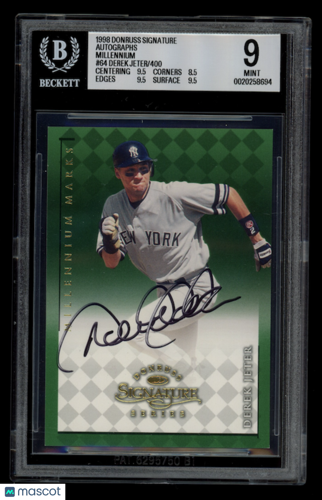 DEREK JETER 1998 Donruss Signature Series Auto Millennium Marks /1000 #64 BGS 9