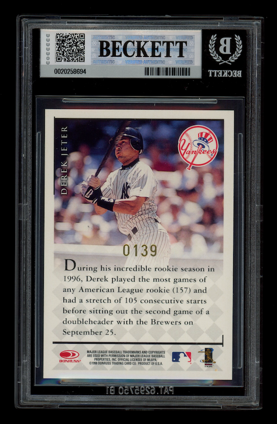 DEREK JETER 1998 Donruss Signature Series Auto Millennium Marks /1000 #64 BGS 9