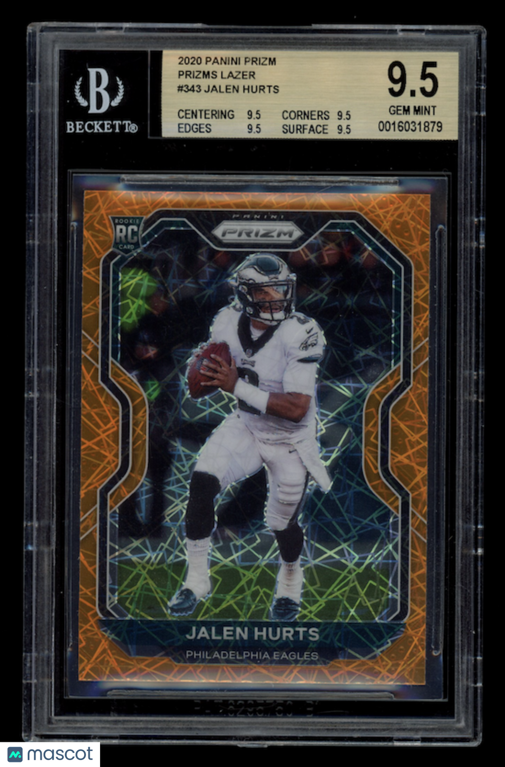 JALEN HURTS 2020 Panini Prizm Rookie Lazer #343 BGS 9.5 Eagles
