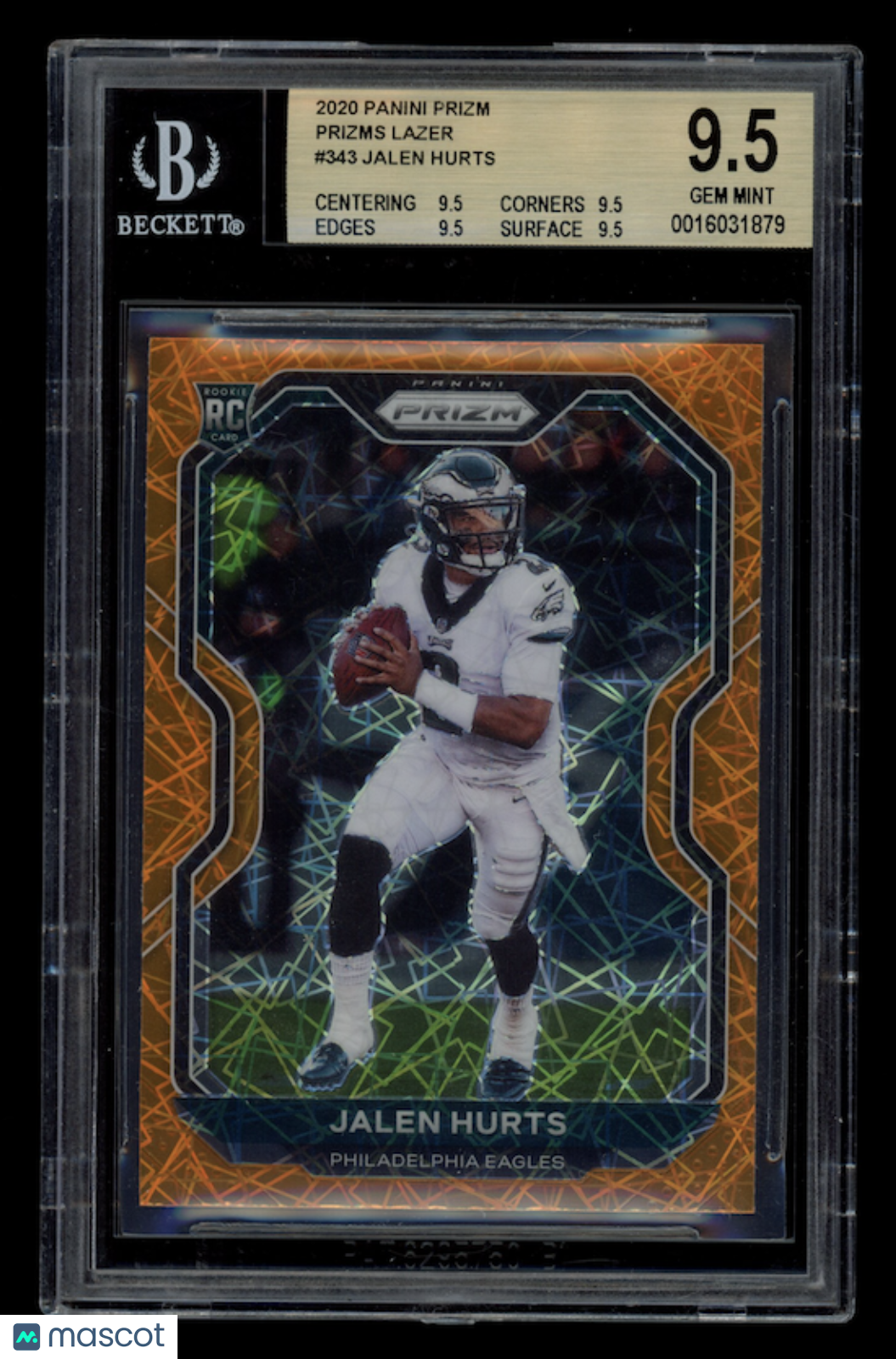 JALEN HURTS 2020 Panini Prizm Rookie Lazer #343 BGS 9.5 Eagles