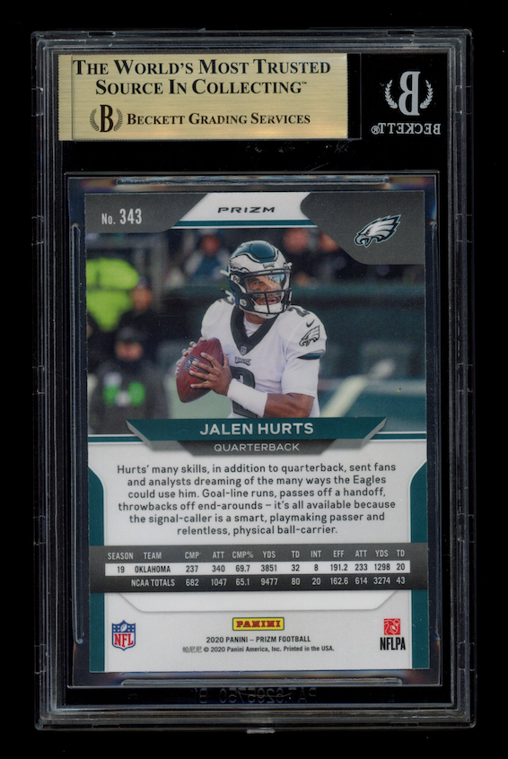 JALEN HURTS 2020 Panini Prizm Rookie Lazer #343 BGS 9.5 Eagles