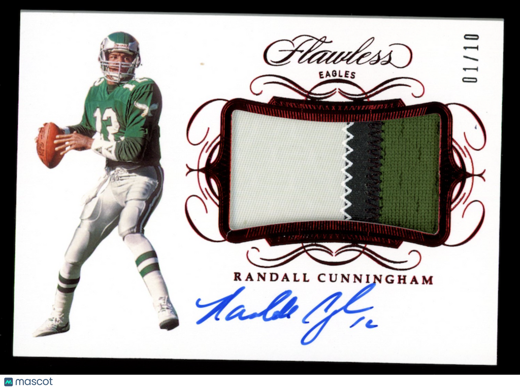 RANDALL CUNNINGHAM 2019 Panini Flawless Patch Auto Ruby /10 #PA-RC Eagles