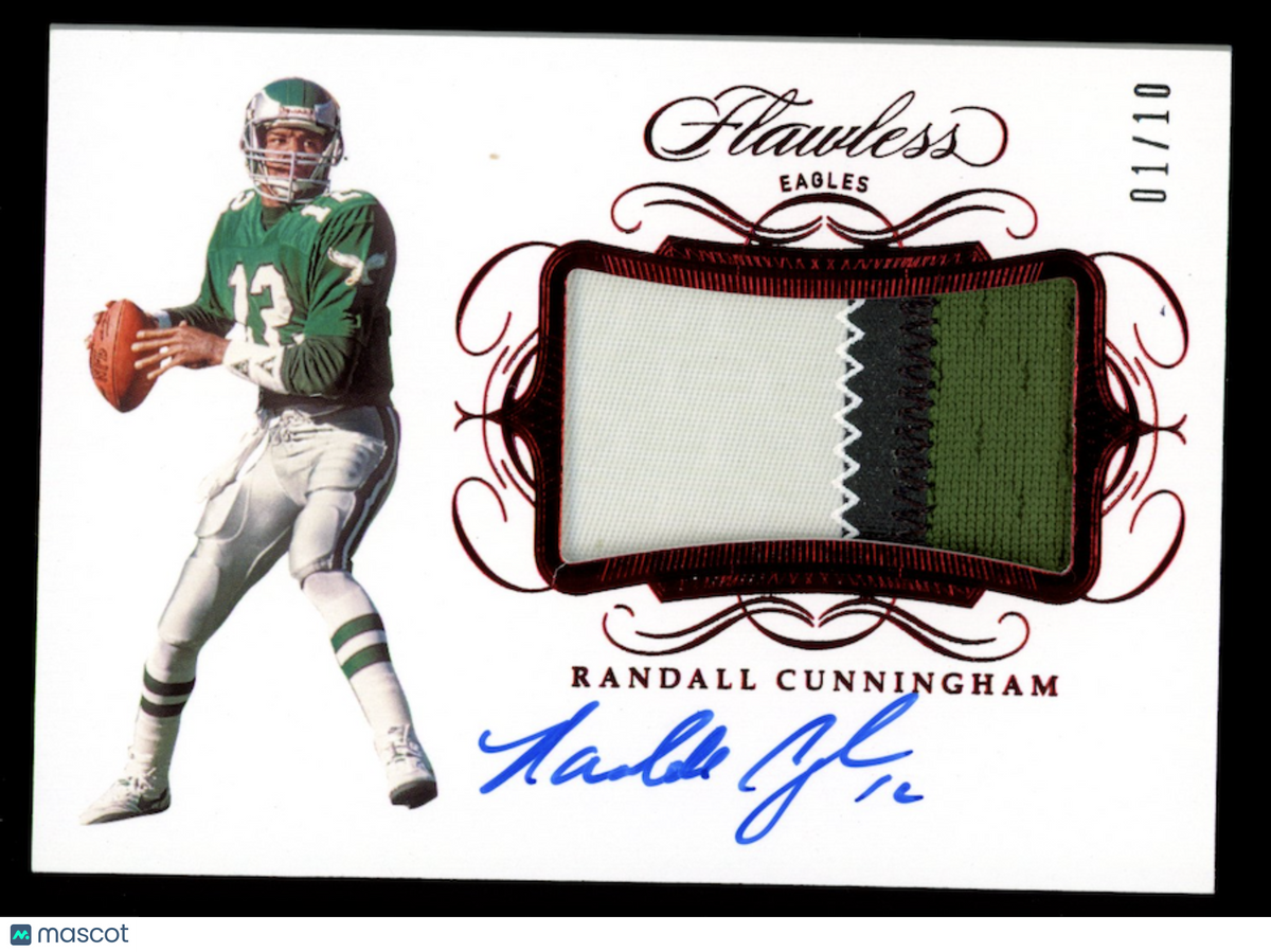 RANDALL CUNNINGHAM 2019 Panini Flawless Patch Auto Ruby /10 #PA-RC Eagles