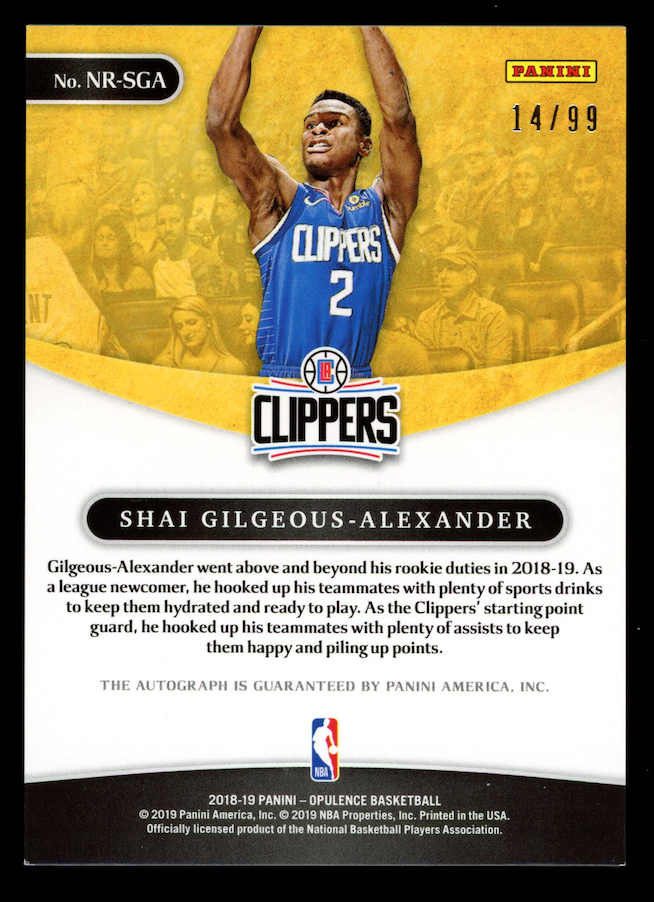 SHAI GILGEOUS-ALEXANDER 2018-19 Panini Opulence Nouveau Riche Auto /99 #NR-SGA