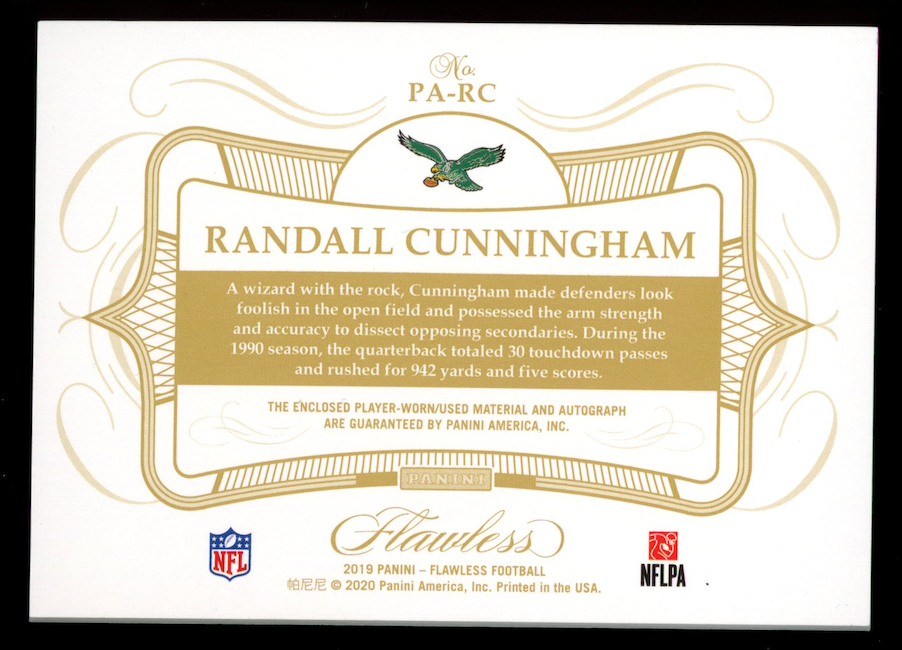 RANDALL CUNNINGHAM 2019 Panini Flawless Patch Auto Ruby /10 #PA-RC Eagles