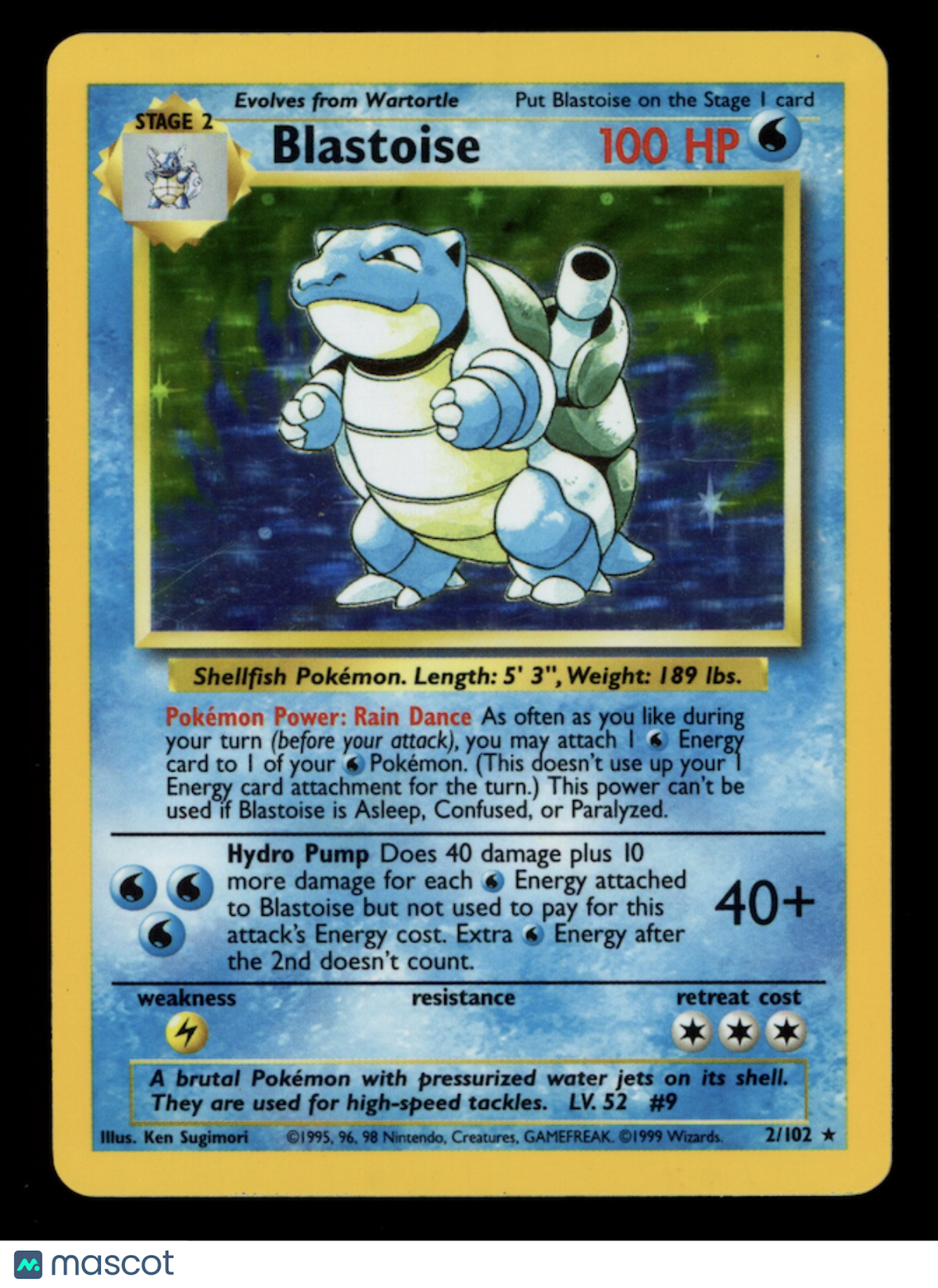 BLASTOISE 1999 Pokemon Base Set Holo Rare #2/102