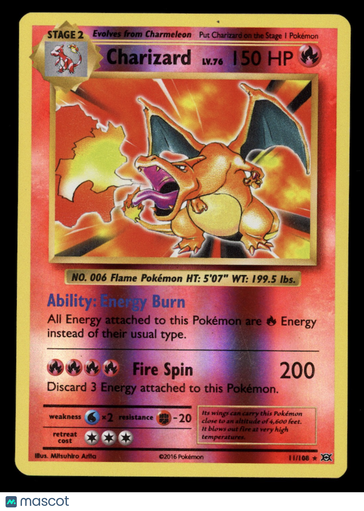 CHARIZARD 2016 Pokemon XY Evolutions Reverse Holo Rare #11/108