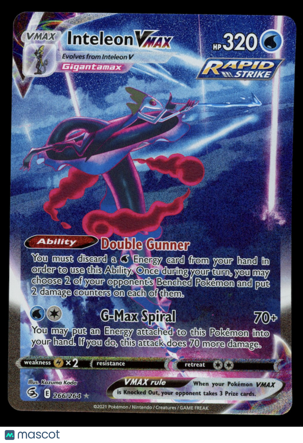 INTELEON VMAX Pokemon Sword & Shield Fusion Strike Alt Art #266 Secret Rare