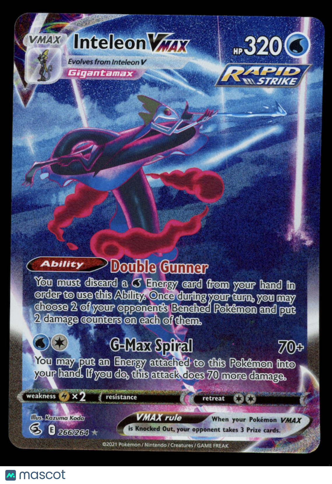 INTELEON VMAX Pokemon Sword & Shield Fusion Strike Alt Art #266 Secret Rare