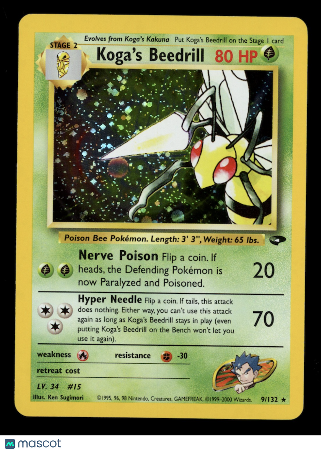 KOGA'S BEEDRILL 2000 Pokemon Gym Challenge Holo Rare #9/132