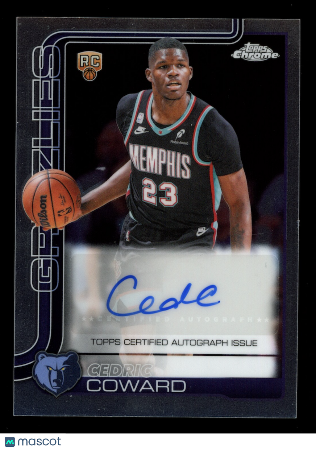 CEDRIC COWARD 2025-26 Topps Chrome Update Rookie Auto #TCA-CC Grizzlies