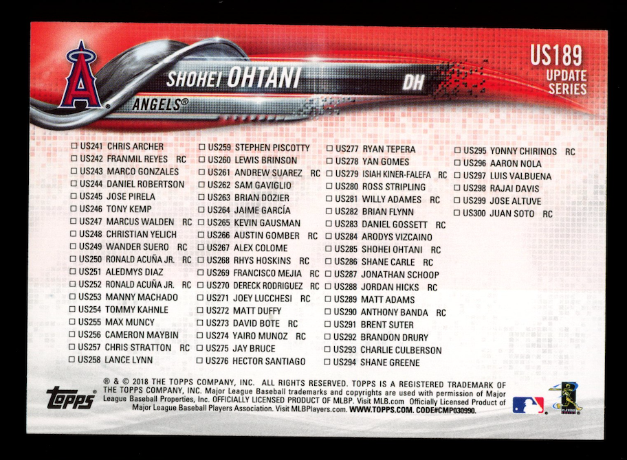 SHOHEI OHTANI 2018 Topps Update Series Rookie Season Highlights #US189 Angels
