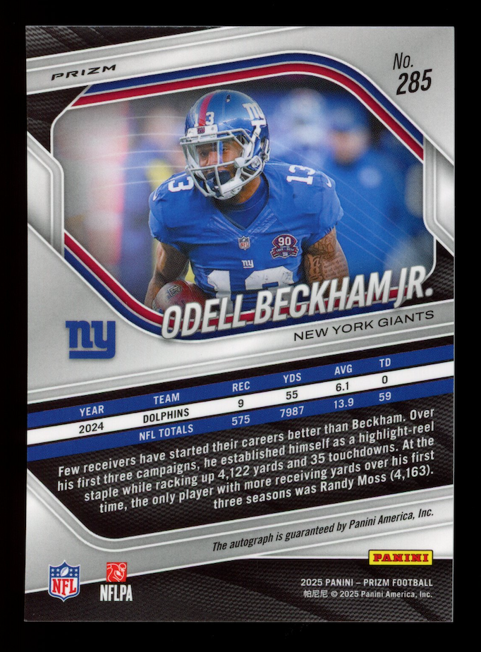 ODELL BECKHAM JR. 2025 Panini Prizm Silver Auto #285 Giants