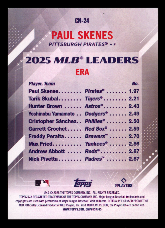 PAUL SKENES 2026 Topps Series 2 Crooked Numbers Black Foil /10 #CN-24 Pirates