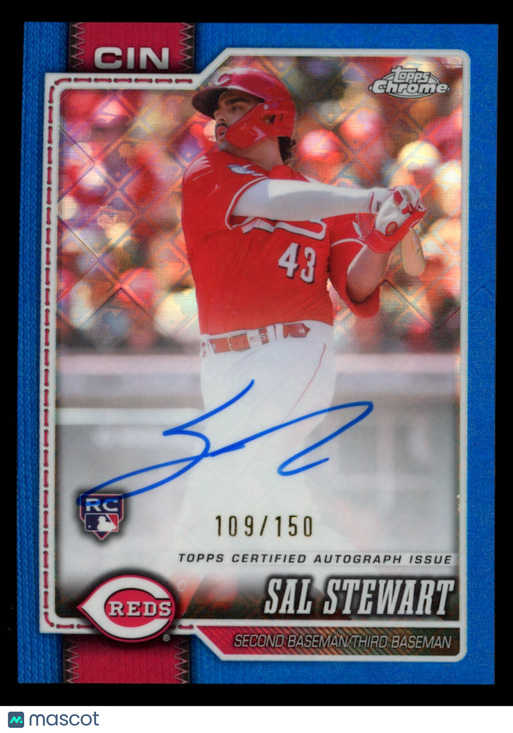 SAL STEWART 2026 Topps Chrome Logofractor Rookie Auto Blue /150 #RA-STE Reds