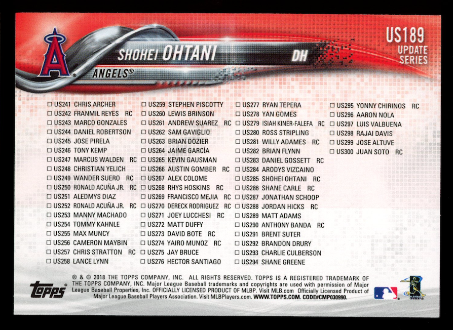 SHOHEI OHTANI 2018 Topps Update Series Rookie Season Highlights #US189 Angels